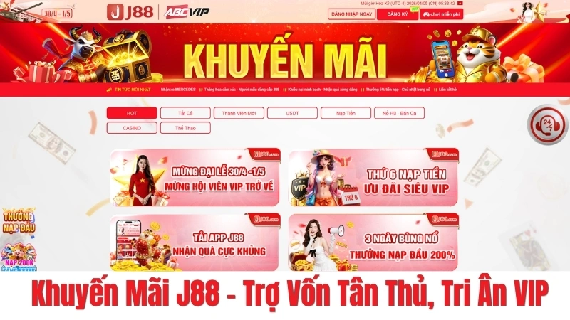khuyến mãi J88 tặng thưởng tân thủ hoàn trả VIP
